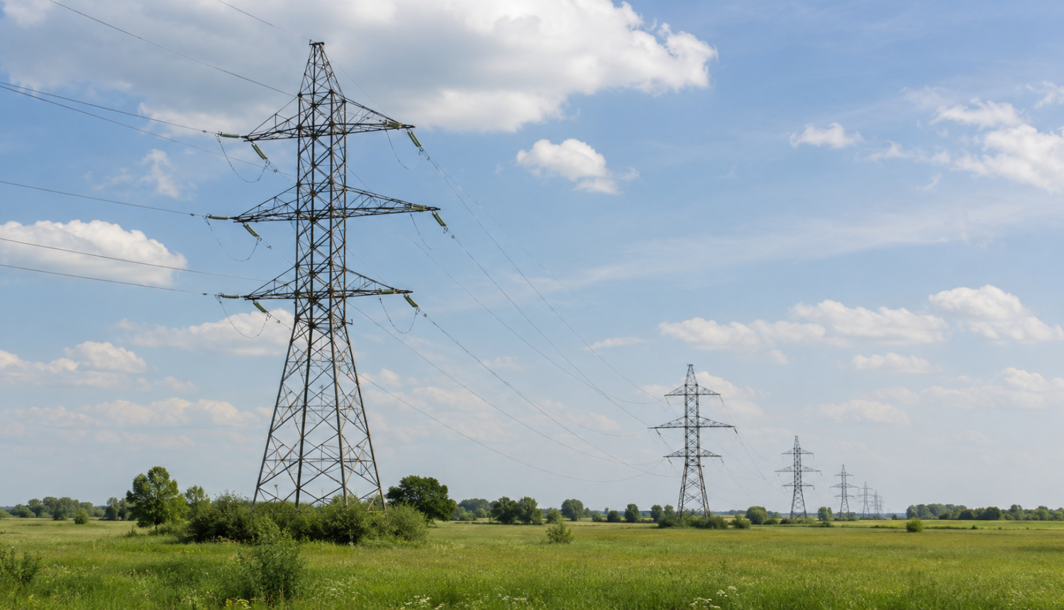 elektrības pārvades sistēma pļavā